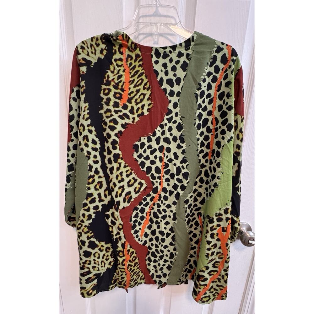 Bob Mackie XL Kimono Open Green Multi Animal Print 3/4 Sleeves 100% Polyester - Picture 3 of 9